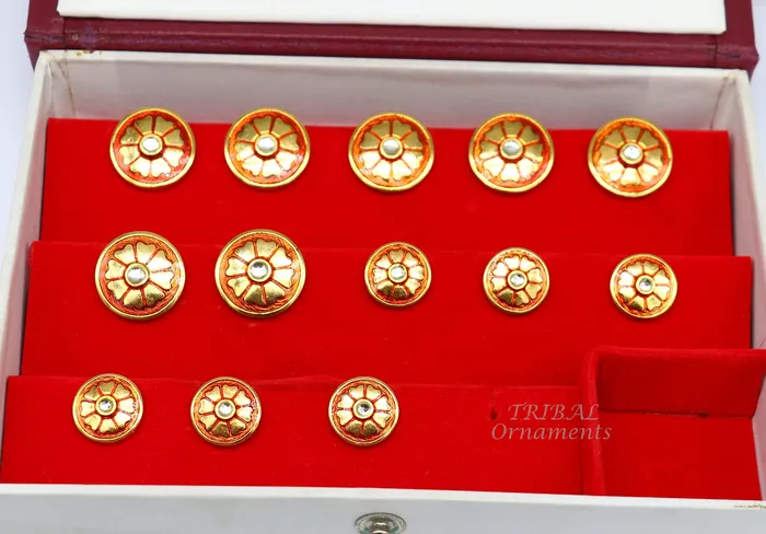 TRIBAL ORNAMENTS Rings 925 Sterling silver handmade gorgeous flower design buttons set of 13 pc for mens coat or suit best jewelry for all occasions btn23
