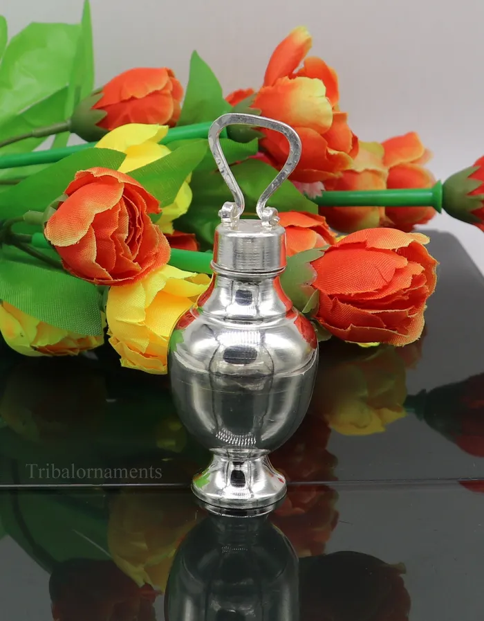 TRIBAL ORNAMENTS Rings 925 sterling silver handmade plain design Gangjali Silver Gangajal Patra best silver water pot kalash puja utensils Diwali special su416