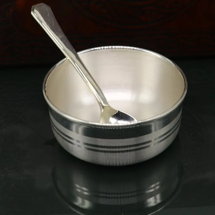 TRIBAL ORNAMENTS Rings 999 fine sterling silver handmade solid silver bowl and spoon kids serving bowl silver vessels baby serving utensils baby set sv120
