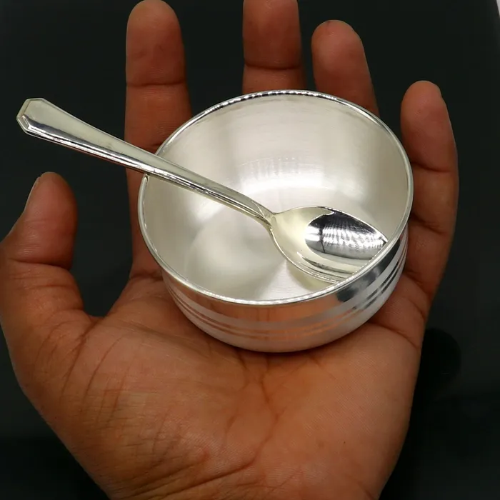 TRIBAL ORNAMENTS Rings 999 fine sterling silver handmade solid silver bowl and spoon kids serving bowl silver vessels baby serving utensils baby set sv120
