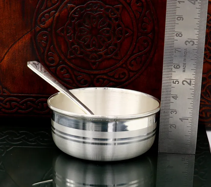 TRIBAL ORNAMENTS Rings 999 fine sterling silver handmade solid silver bowl and spoon kids serving bowl silver vessels baby serving utensils baby set sv120