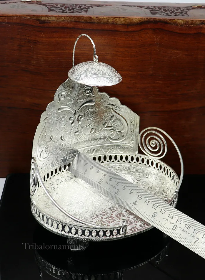 TRIBAL ORNAMENTS Rings Large size 925 sterling silver solid Sinhasan singhasan idol god throne god statues chair temple puja article best collectible su572