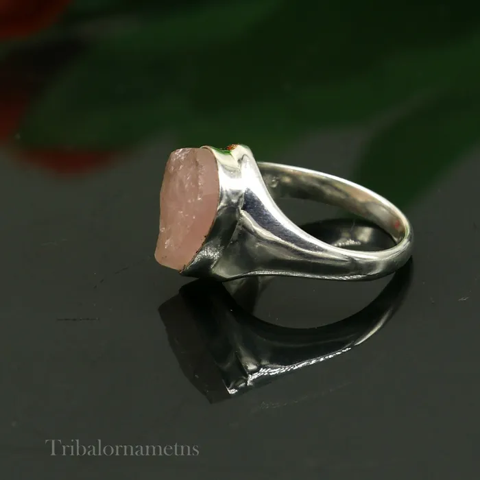 TRIBAL ORNAMENTS Rings Pink rose quartz fabulous 925 sterling silver handmade tilak shape ring sr101 TRIBAL ORNAMENTS Rings Pink rose quartz fabulous 925 sterling silver handmade tilak shape ring sr101