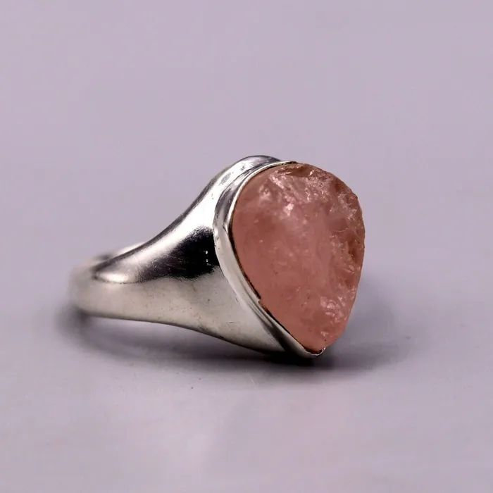 TRIBAL ORNAMENTS Rings Pink rose quartz fabulous 925 sterling silver handmade tilak shape ring sr101