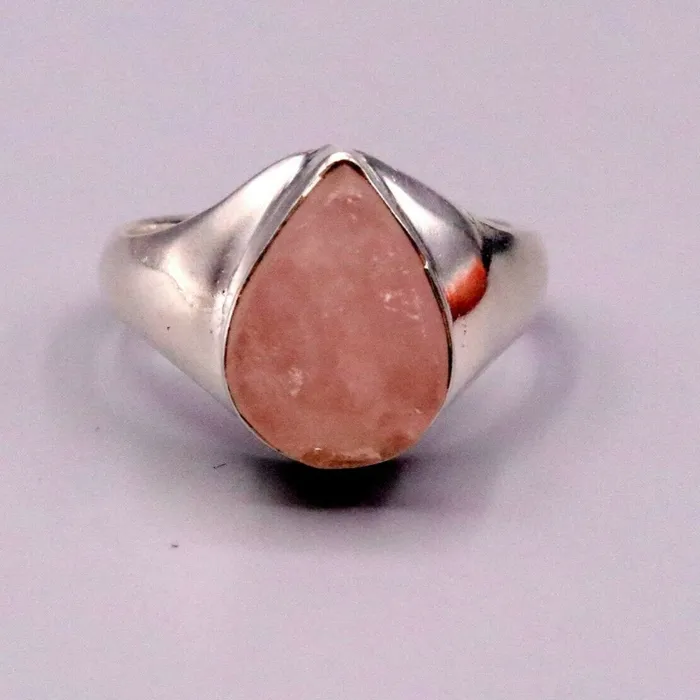 TRIBAL ORNAMENTS Rings Pink rose quartz fabulous 925 sterling silver handmade tilak shape ring sr101