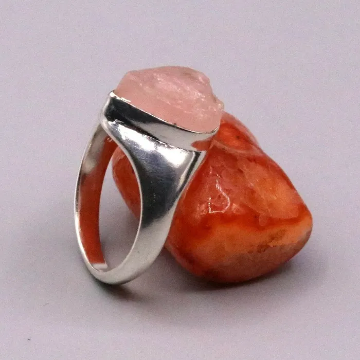 TRIBAL ORNAMENTS Rings Pink rose quartz fabulous 925 sterling silver handmade tilak shape ring sr101