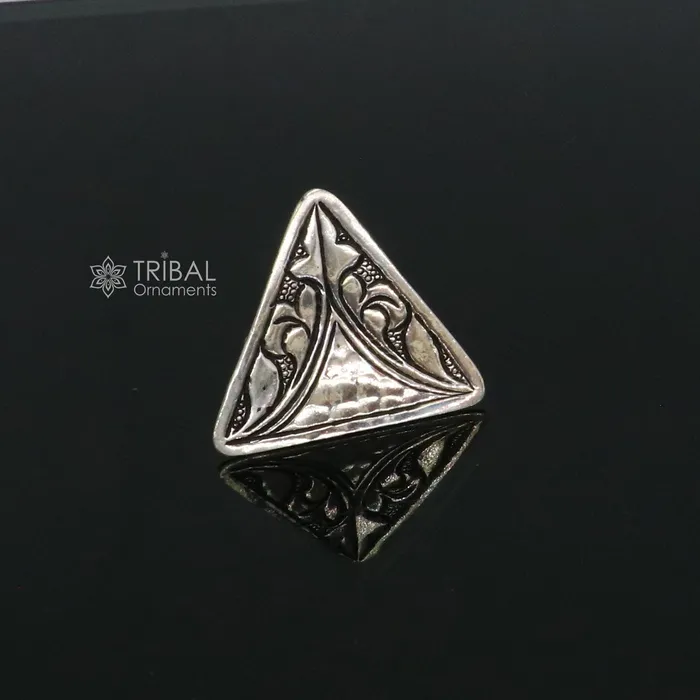 TRIBAL ORNAMENTS Rings Triangle shape Traditional cultural design 925 sterling silver adjustable ring best tribal ethnic jewelry Navratri dance jewelry sr388 TRIBAL ORNAMENTS Rings Triangle shape Traditional cultural design 925 sterling silver adjustable ring best tribal ethnic jewelry Navratri dance jewelry sr388