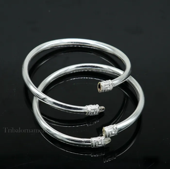 TRIBAL ORNAMENTS Sterling silver half round handmade amazing design bangle bracelet kangan chudi excellent design bangle kada gift tribal jewelry nba203 Bracelets