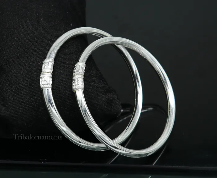 TRIBAL ORNAMENTS Sterling silver half round handmade amazing design bangle bracelet kangan chudi excellent design bangle kada gift tribal jewelry nba203 Bracelets