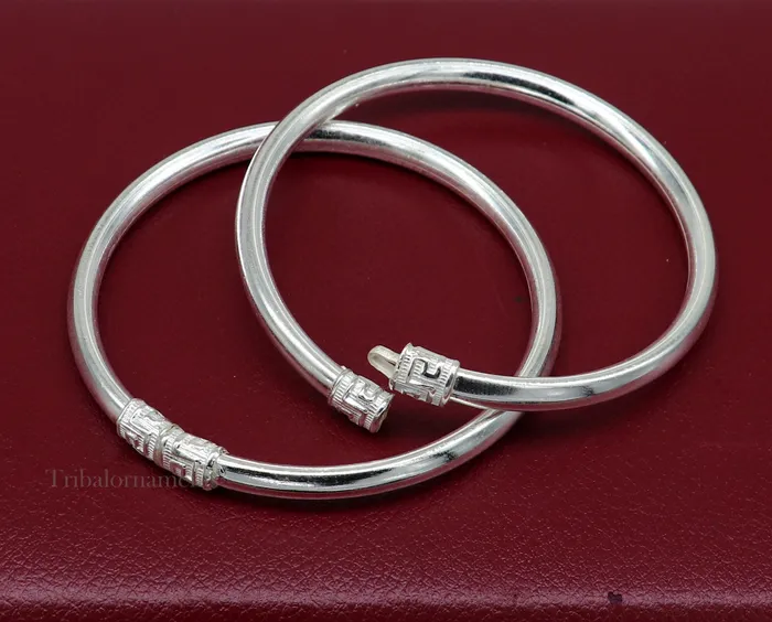 TRIBAL ORNAMENTS Sterling silver half round handmade amazing design bangle bracelet kangan chudi excellent design bangle kada gift tribal jewelry nba203 Bracelets