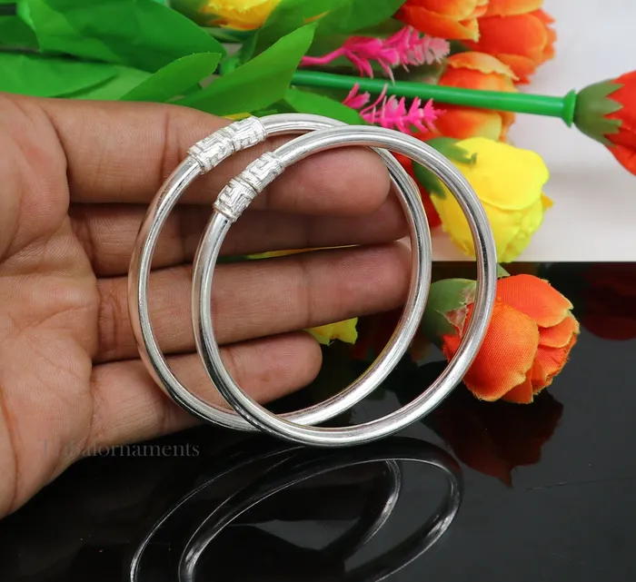 TRIBAL ORNAMENTS Sterling silver half round handmade amazing design bangle bracelet kangan chudi excellent design bangle kada gift tribal jewelry nba203 Bracelets