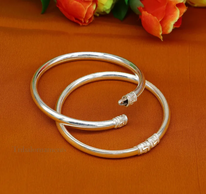 TRIBAL ORNAMENTS Sterling silver half round handmade amazing design bangle bracelet kangan chudi excellent design bangle kada gift tribal jewelry nba203 Bracelets