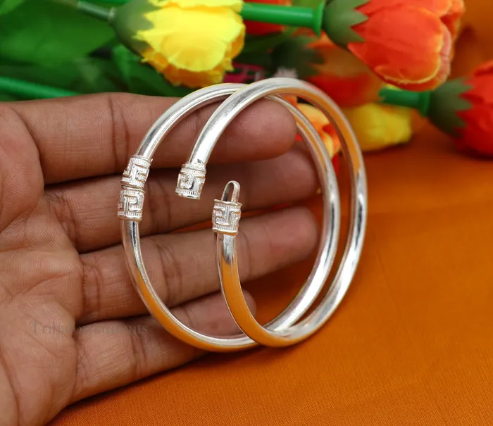 TRIBAL ORNAMENTS Sterling silver half round handmade amazing design bangle bracelet kangan chudi excellent design bangle kada gift tribal jewelry nba203 Bracelets