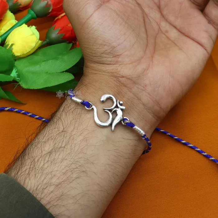 Unique 925 sterling silver handmade Rakhi Bracelet Exclusive Vintage divine OM Aum design size free rakhi Bracelet for Rakshabandhan rk291 TRIBAL ORNAMENTS Bracelets Unique 925 sterling silver handmade Rakhi Bracelet Exclusive Vintage divine OM Aum design size free rakhi Bracelet for Rakshabandhan rk291 TRIBAL ORNAMENTS Bracelets