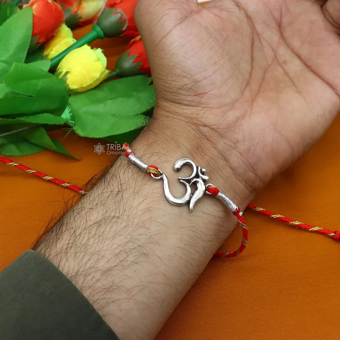 Unique 925 sterling silver handmade Rakhi Bracelet Exclusive Vintage divine OM Aum design size free rakhi Bracelet for Rakshabandhan rk291 TRIBAL ORNAMENTS Bracelets