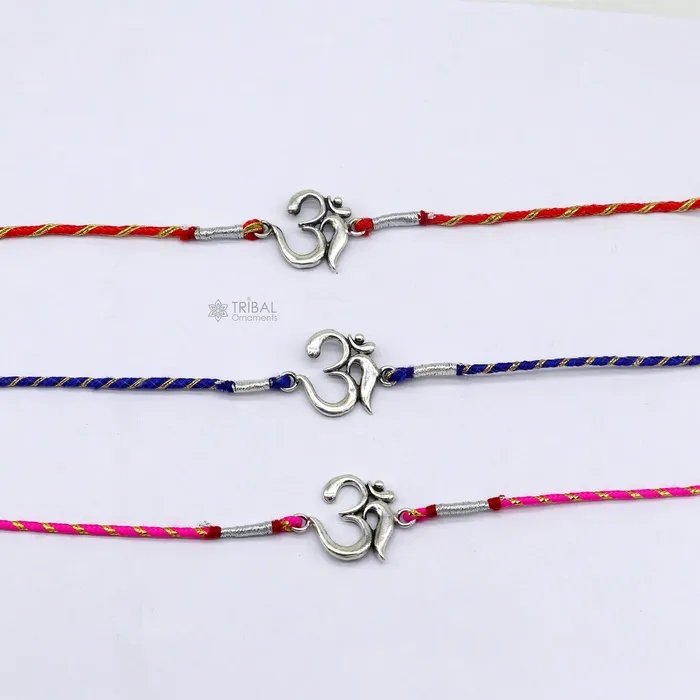 Unique 925 sterling silver handmade Rakhi Bracelet Exclusive Vintage divine OM Aum design size free rakhi Bracelet for Rakshabandhan rk291 TRIBAL ORNAMENTS Bracelets