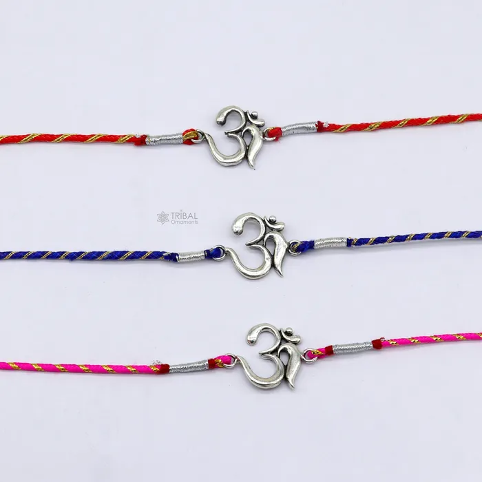 Unique 925 sterling silver handmade Rakhi Bracelet Exclusive Vintage divine OM Aum design size free rakhi Bracelet for Rakshabandhan rk291 TRIBAL ORNAMENTS Bracelets