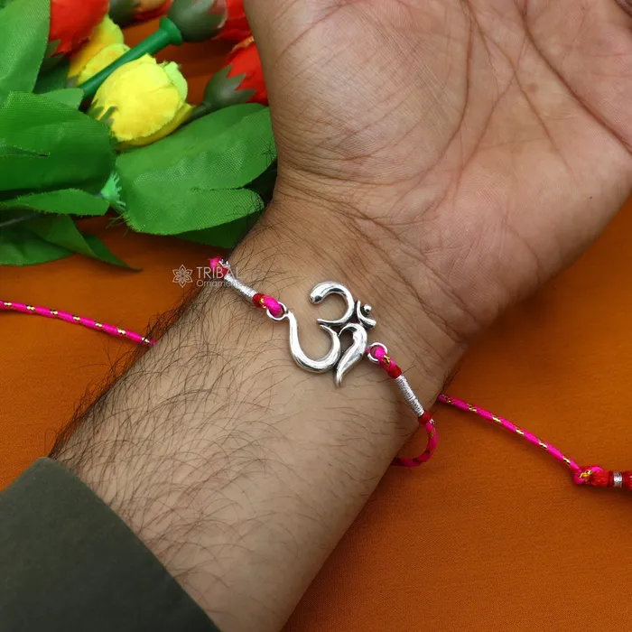Unique 925 sterling silver handmade Rakhi Bracelet Exclusive Vintage divine OM Aum design size free rakhi Bracelet for Rakshabandhan rk291 TRIBAL ORNAMENTS Bracelets