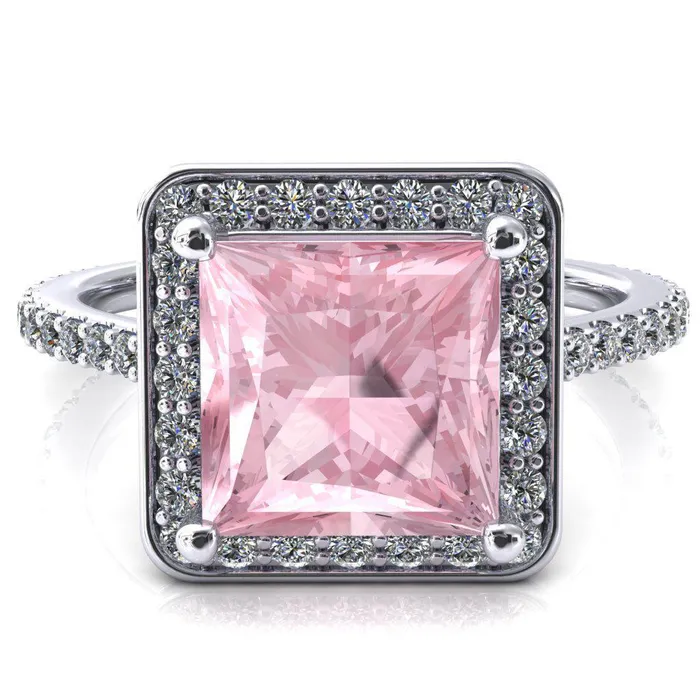Valma Princess Pink Sapphire Floating Diamond Halo and Sides Ring Fire Brilliance Rings Valma Princess Pink Sapphire Floating Diamond Halo and Sides Ring Fire Brilliance Rings