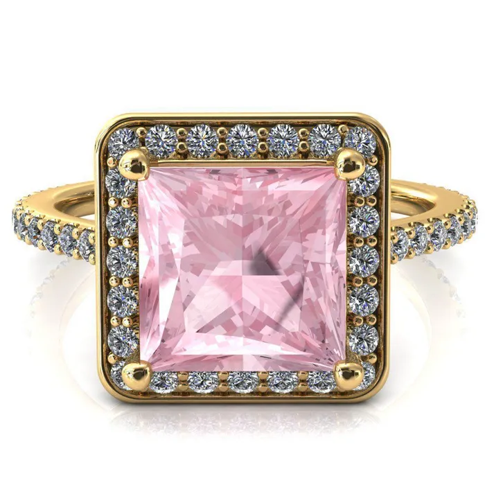 Valma Princess Pink Sapphire Floating Diamond Halo and Sides Ring Fire Brilliance Rings