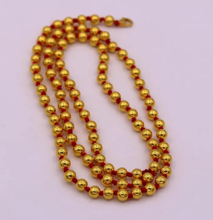 Vintage antique design 20kt yellow gold handmade amazing beads ball chain necklace unisex gifting tribal jewelry from india for belly dance TRIBAL ORNAMENTS Necklaces
