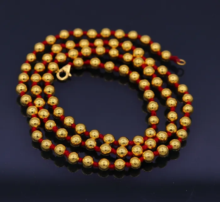 Vintage antique design 20kt yellow gold handmade amazing beads ball chain necklace unisex gifting tribal jewelry from india for belly dance TRIBAL ORNAMENTS Necklaces
