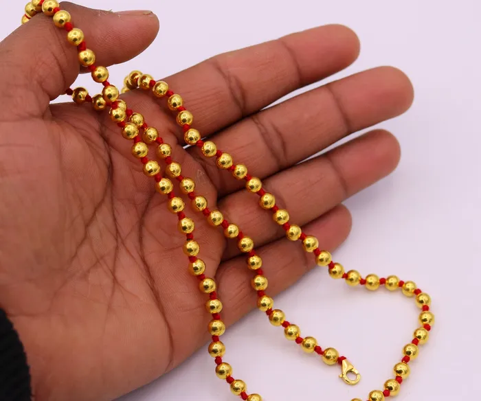 Vintage antique design 20kt yellow gold handmade amazing beads ball chain necklace unisex gifting tribal jewelry from india for belly dance TRIBAL ORNAMENTS Necklaces