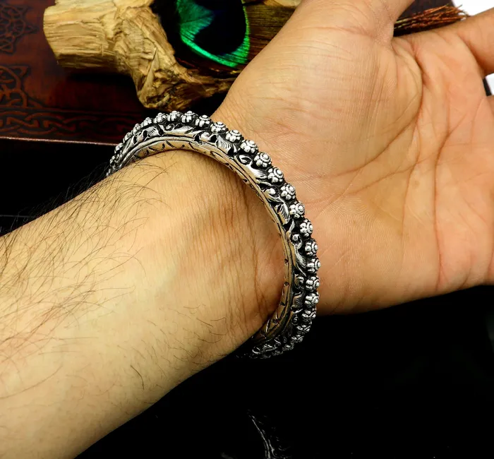 Vintage design customize tribal design chitai work kandrai work stylish cuff bracelet bangle kada 925 sterling silver jewelry nssk307 TRIBAL ORNAMENTS Bracelets