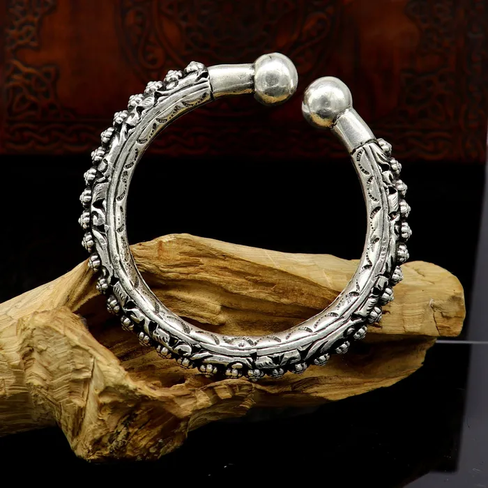 Vintage design customize tribal design chitai work kandrai work stylish cuff bracelet bangle kada 925 sterling silver jewelry nssk307 TRIBAL ORNAMENTS Bracelets