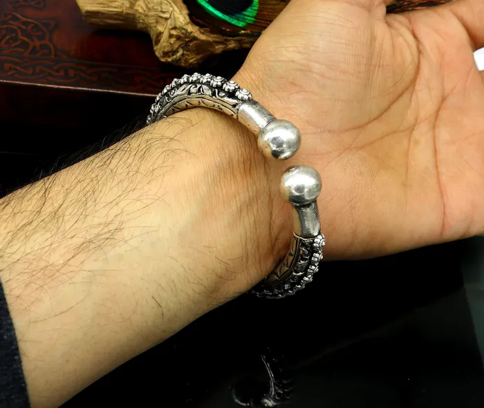 Vintage design customize tribal design chitai work kandrai work stylish cuff bracelet bangle kada 925 sterling silver jewelry nssk307 TRIBAL ORNAMENTS Bracelets