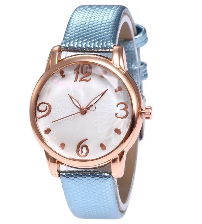 W490 Rose Gold Light Blue Blossom Collection Quartz Watch 01 Earrings
