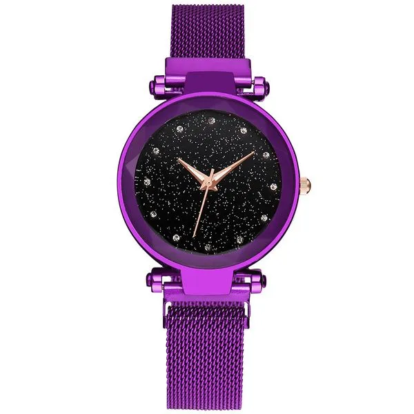 Watches 01 W183 Purple Midnight Mesh Rhinestones Collection Quartz Watch