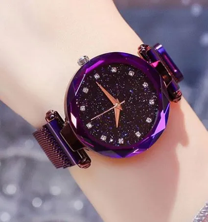 Watches 01 W183 Purple Midnight Mesh Rhinestones Collection Quartz Watch
