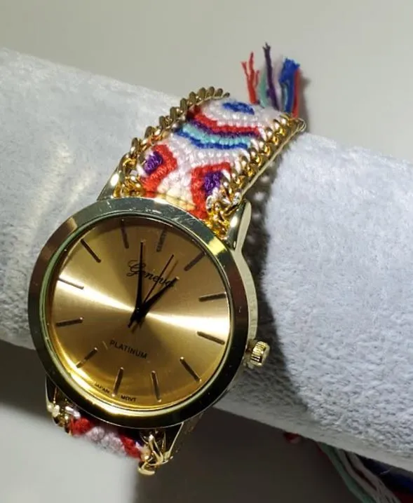 Watches POLLY W578 Multi Color Knitted Pull Cord Quartz Watch